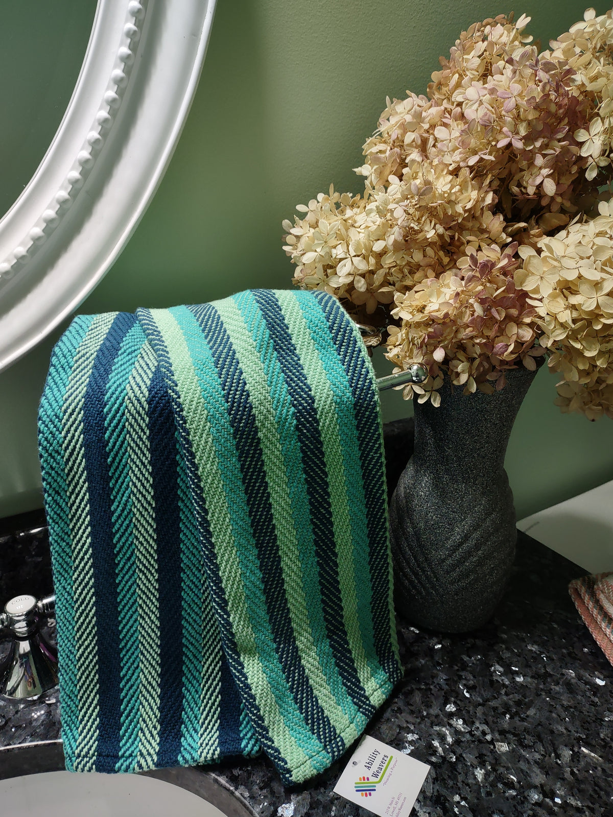 Navy, Turquoise & Pale Green Handwoven Cotton Towels