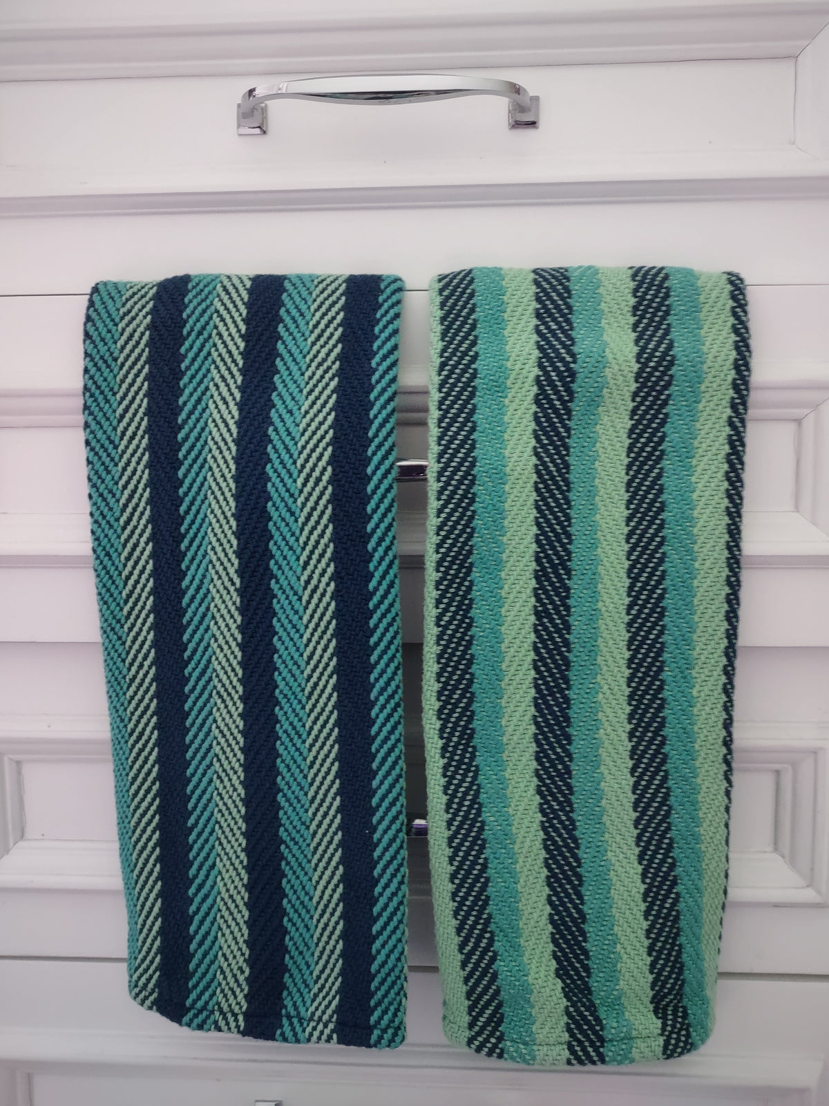Navy, Turquoise & Pale Green Handwoven Cotton Towels