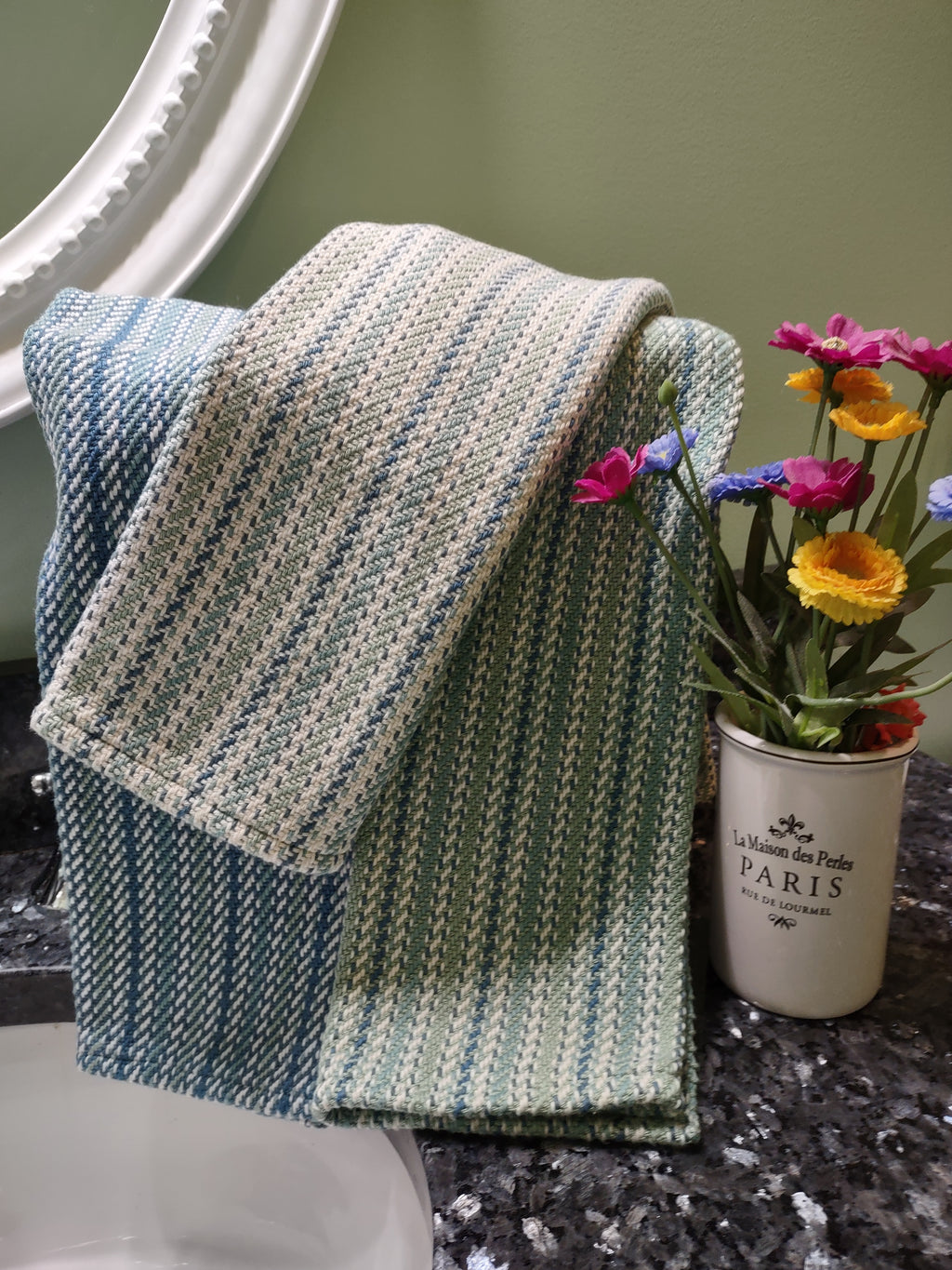 Blue, Teal & Cream Handwoven Towel