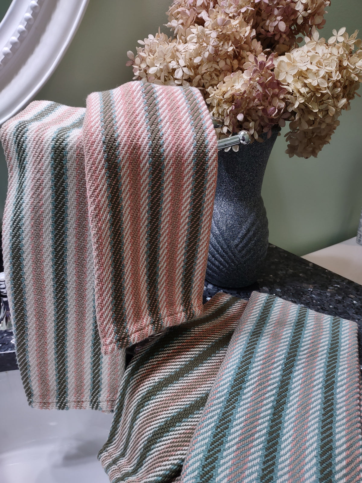 Salmon, Teal & Cream Classic Handwoven Towel