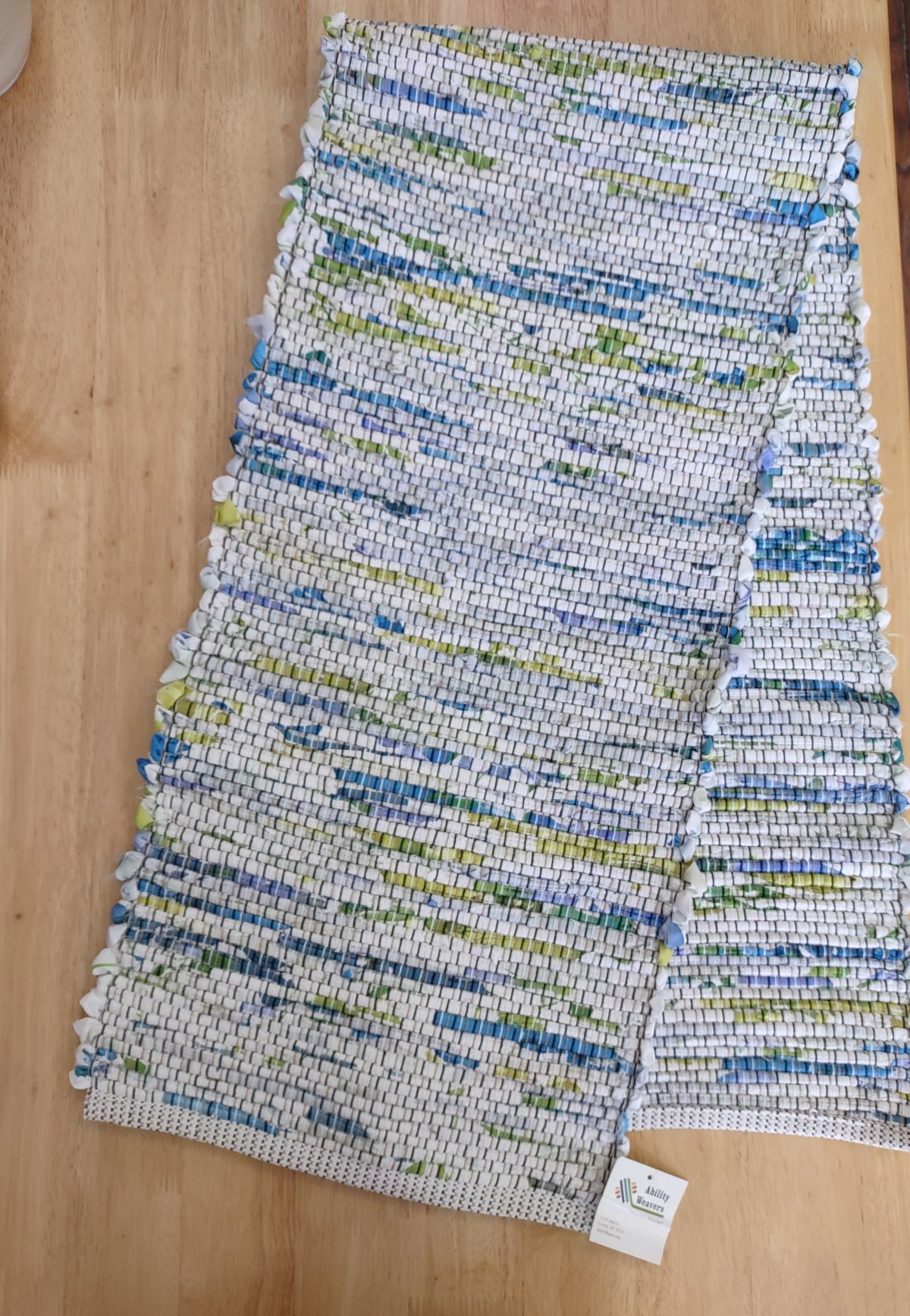 Cream and Blue Table Runner 14x59 inches, #2964
