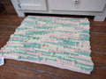 Handwoven Upcycled Pink, Green and Yellow Bath Mat 19x24 inches  #2966