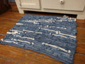 Handwoven Upcycled Blue and White Bath Mat 19x24 inches  #2943