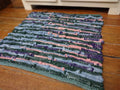 Handwoven Upcycled Blue, Green, Pink and Purple Bath Mat 23x21 inches  #2944