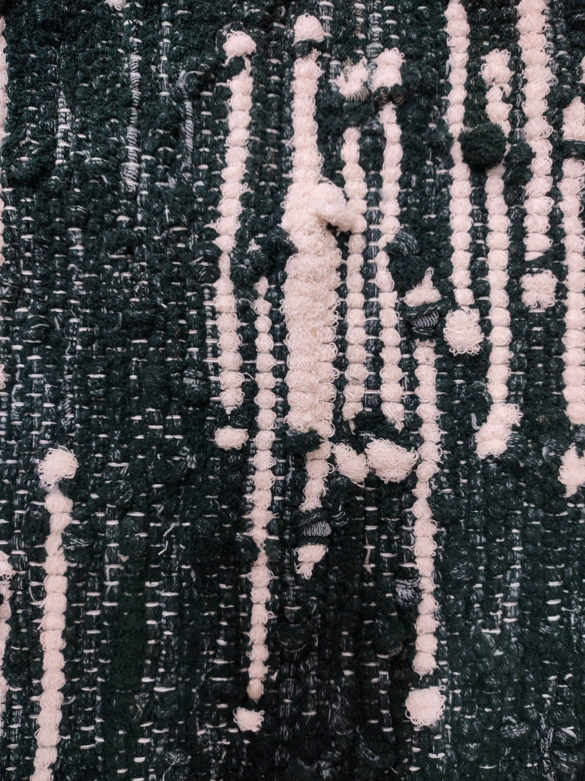 Handwoven Upcycled Green and White Bath Mat 24 x 19 inches  #2956
