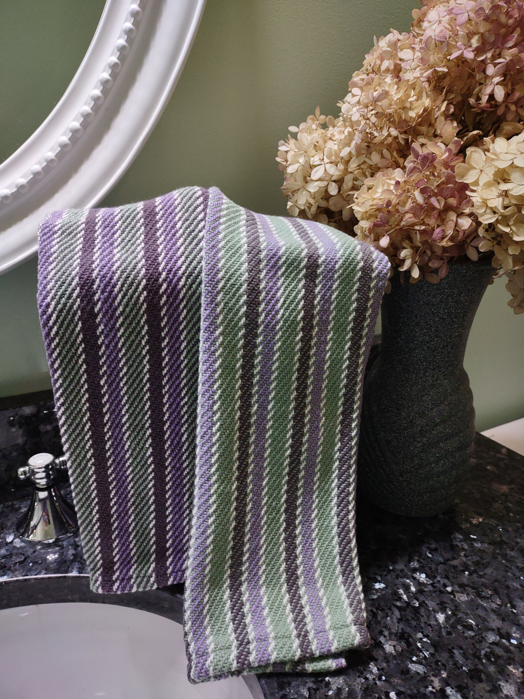 10th Anniversary Towels, Plum & Light Sage Handwoven Towels