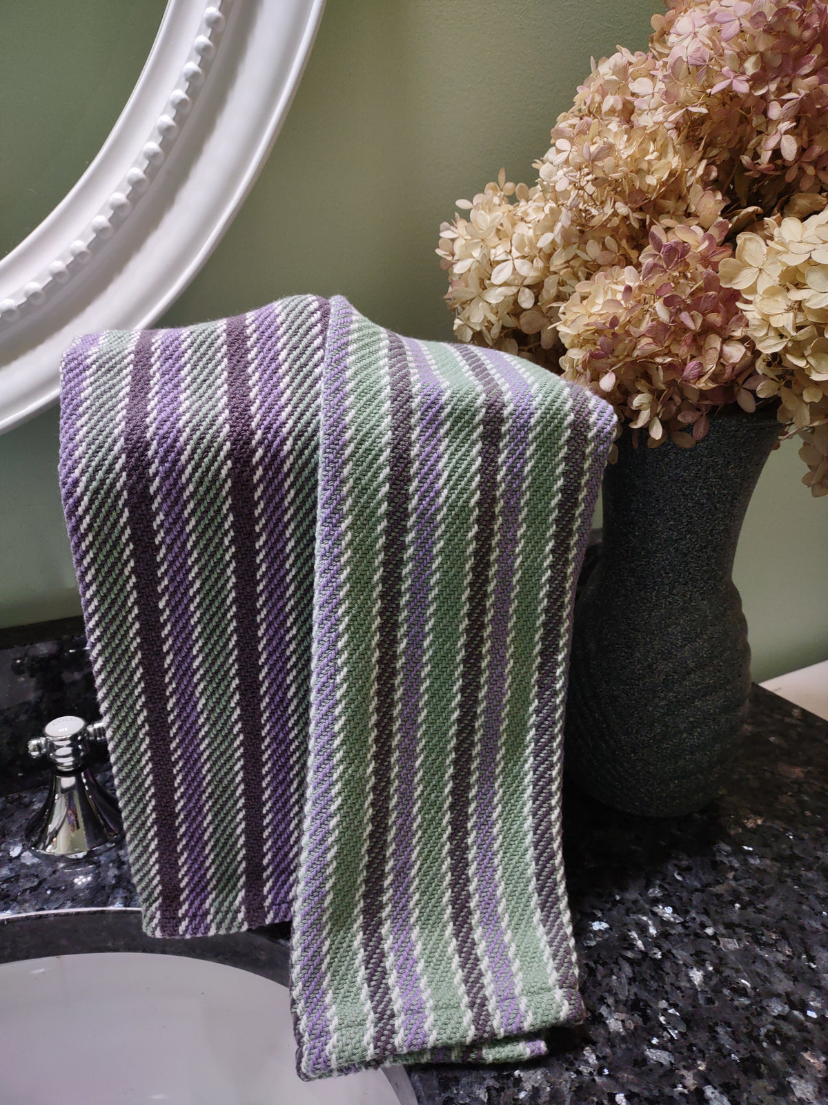 10th Anniversary Towels, Plum & Light Sage Handwoven Towels